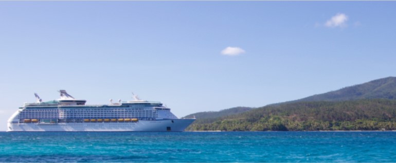 Cruise ship near island