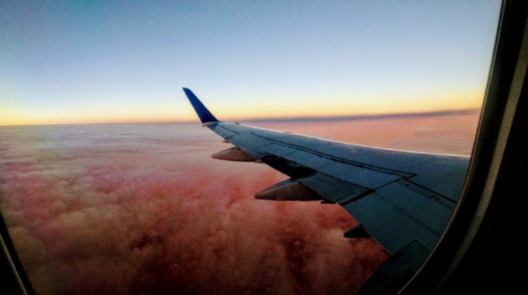 Wing of a plane in flight