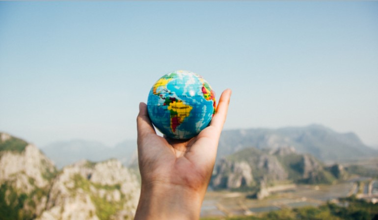 South America on a globe in South America